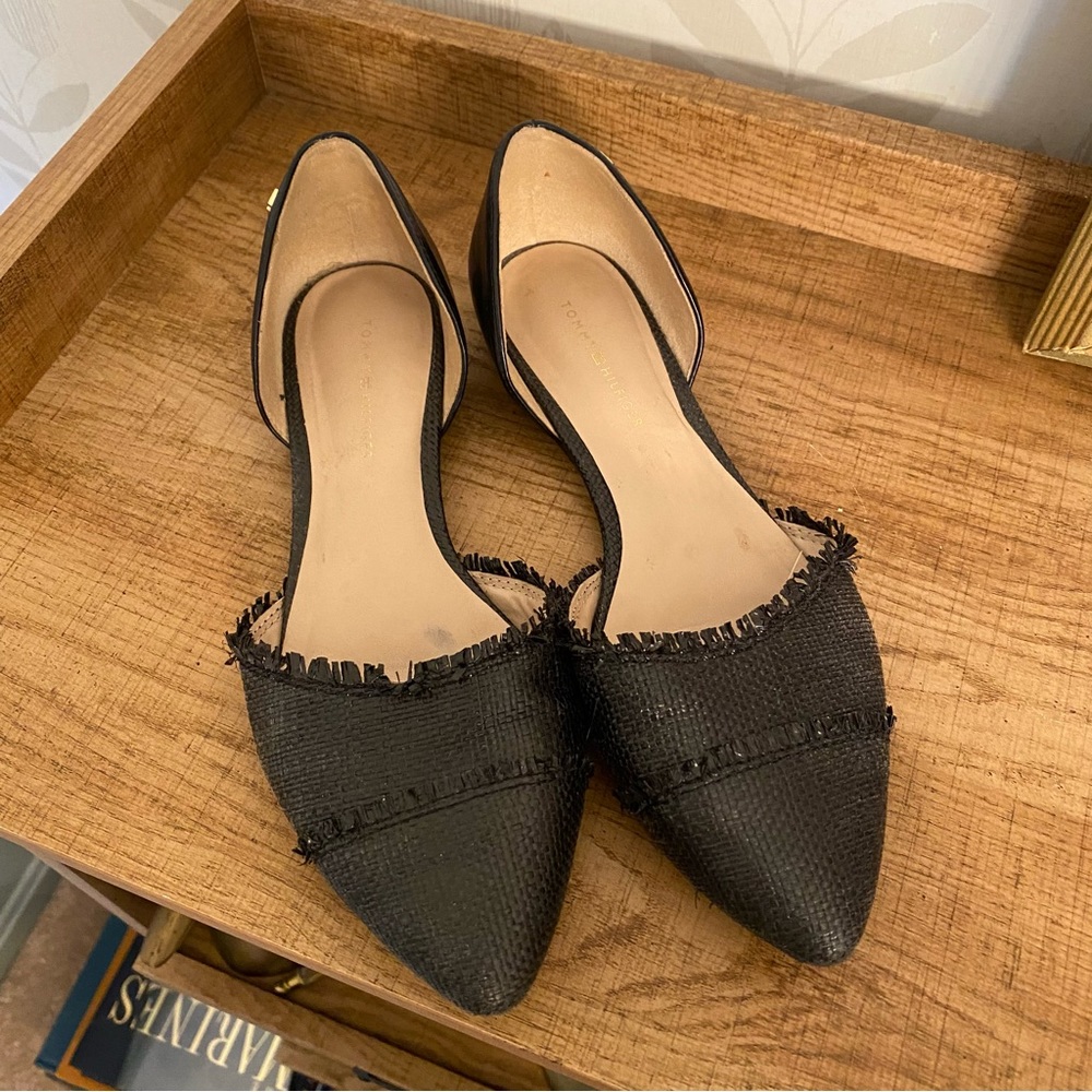 Tommy Hilfiger Black Pointy Toe Flat Neoline Woven Slingback Flats Pumps 6